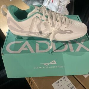 Caddix White and Teal Soccer Cleats